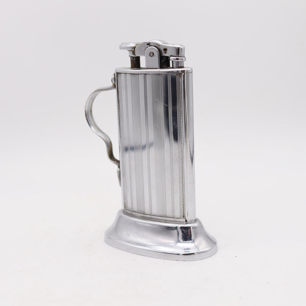 RONSON 1928 De-Light Tabourette Art-Deco Desk Petrol Lighter In Plated Steel