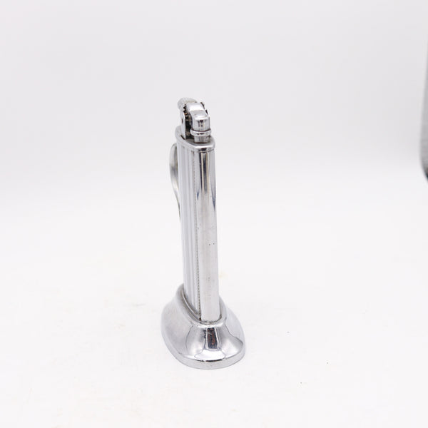 RONSON 1928 De-Light Tabourette Art-Deco Desk Petrol Lighter In Plated Steel