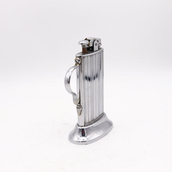 RONSON 1928 De-Light Tabourette Art-Deco Desk Petrol Lighter In Plated Steel
