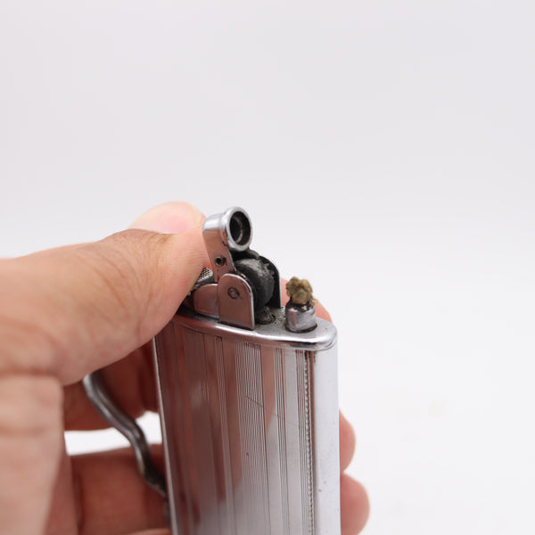 RONSON 1928 De-Light Tabourette Art-Deco Desk Petrol Lighter In Plated Steel