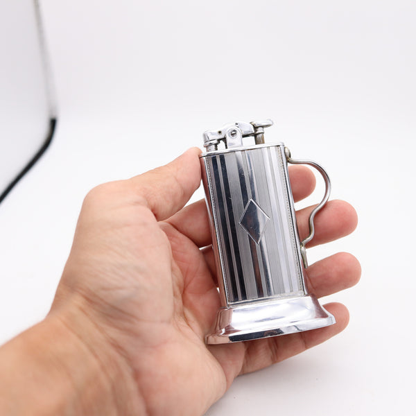 RONSON 1928 De-Light Tabourette Art-Deco Desk Petrol Lighter In Plated Steel