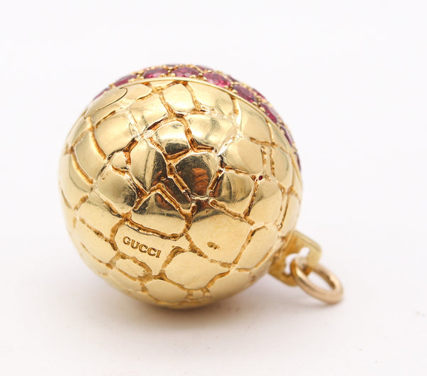 GUCCI 1970 Milano Secret Box Ball Pendant In 18Kt Gold With 8.35 Ctw Rubies