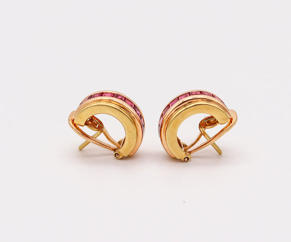 ITALIAN Pair Of Classic Huggie Earrings In 18Kt Yellow Gold With 3.40 Cwt. In Rubies