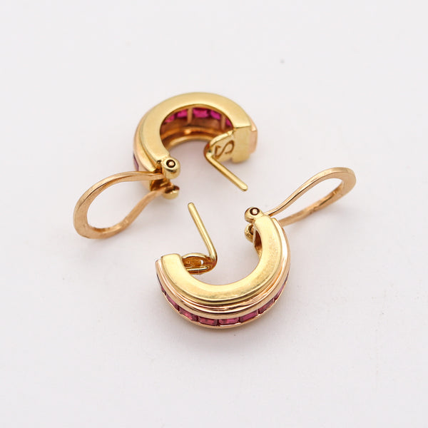 ITALIAN Pair Of Classic Huggie Earrings In 18Kt Yellow Gold With 3.40 Cwt. In Rubies