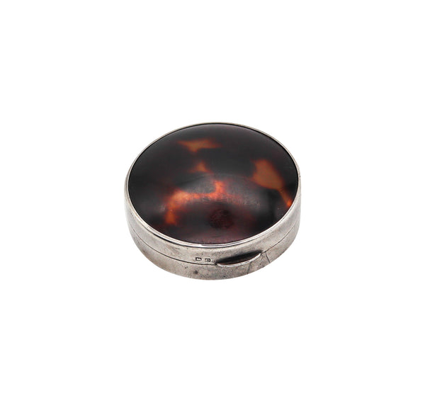 +Mappin & Webb 1928 Birmingham Pill Box In Tortoise Shell And Sterling Silver