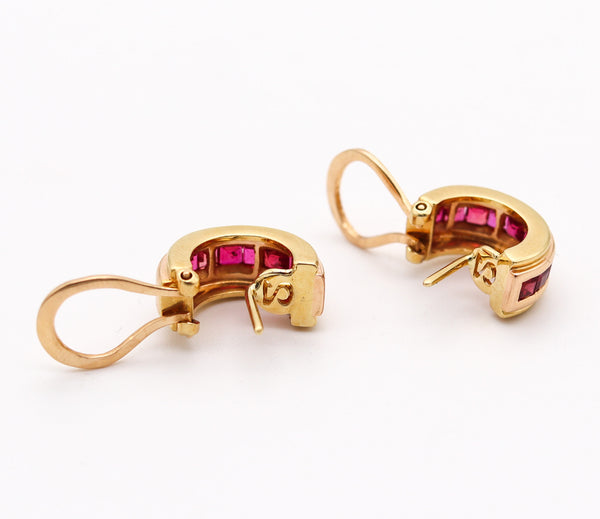 ITALIAN Pair Of Classic Huggie Earrings In 18Kt Yellow Gold With 3.40 Cwt. In Rubies