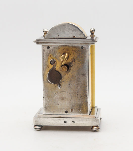 -Austria 1910 Edwardian Guilloché Enamel Miniature Boudoir Clock In .950 Sterling