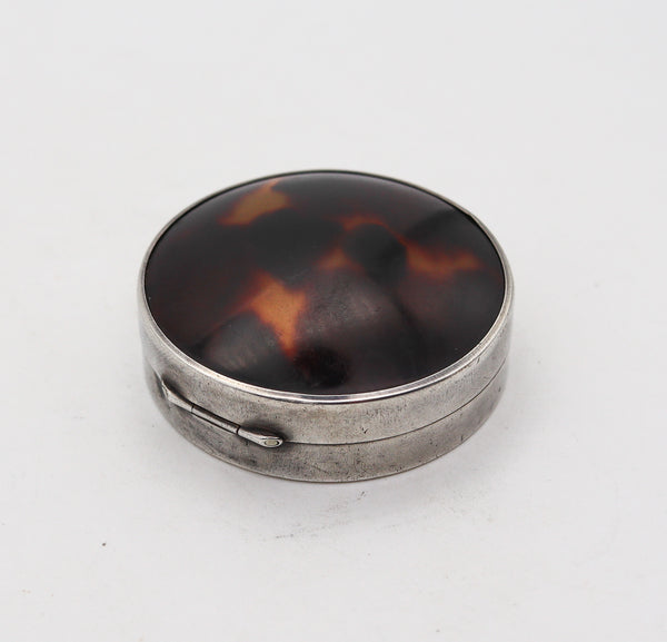 +Mappin & Webb 1928 Birmingham Pill Box In Tortoise Shell And Sterling Silver