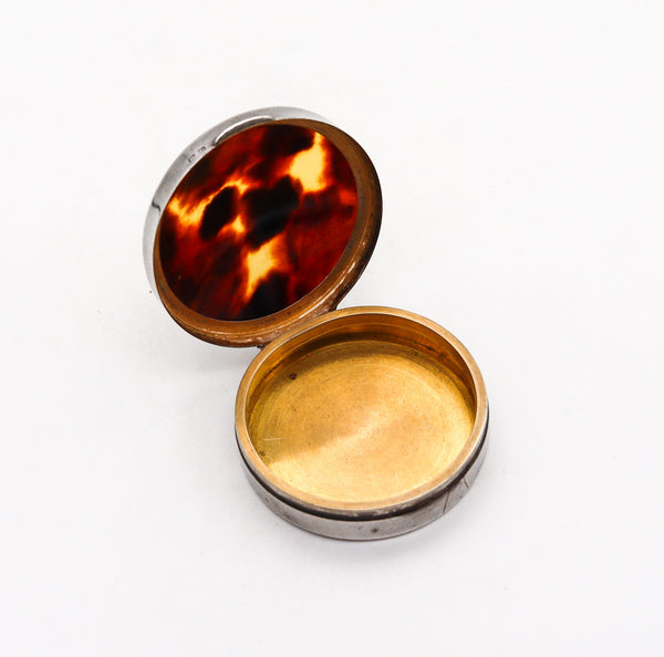 +Mappin & Webb 1928 Birmingham Pill Box In Tortoise Shell And Sterling Silver