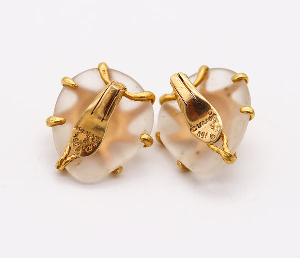 LALAOUNIS 1970 Carved Rock Quartz Nature Clips-On Earrings In 18Kt Yellow Gold