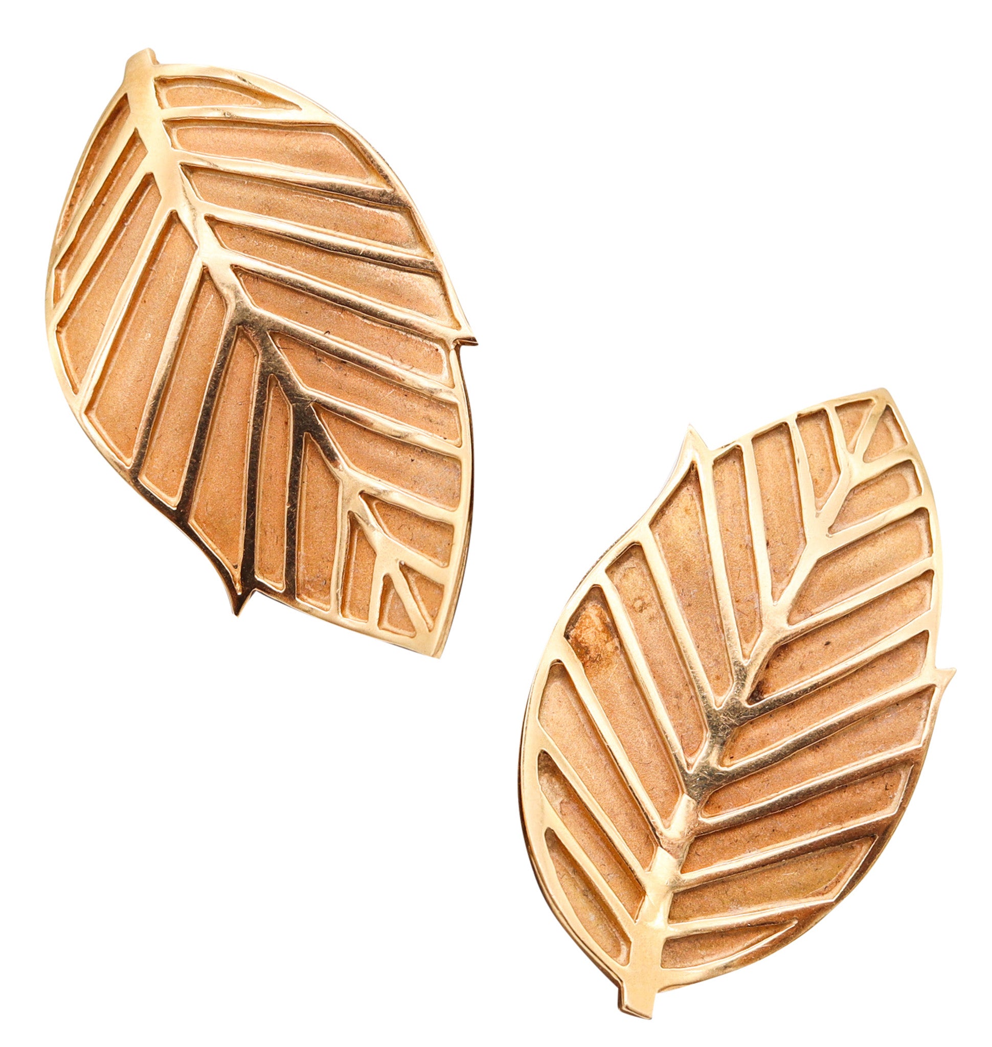 TIFFANY & CO. 1981 Angela Cummings Leaves Clips-On Earrings In 14Kt Yellow Gold