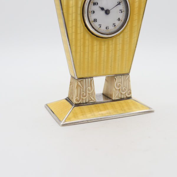 -Germany Pforzheim 1918 Art Deco Guilloché Enameled Geometric Clock In .935 Sterling