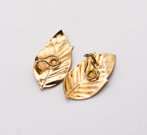 TIFFANY & CO. 1981 Angela Cummings Leaves Clips-On Earrings In 14Kt Yellow Gold