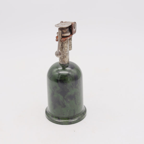 STRIKALITE 1935 Industrial Desk Petrol Lighter In Steel & Green Bakelite Plaskon