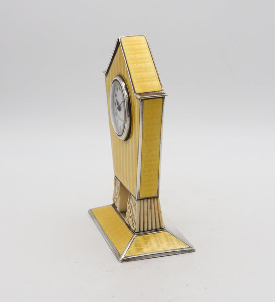 -Germany Pforzheim 1918 Art Deco Guilloché Enameled Geometric Clock In .935 Sterling