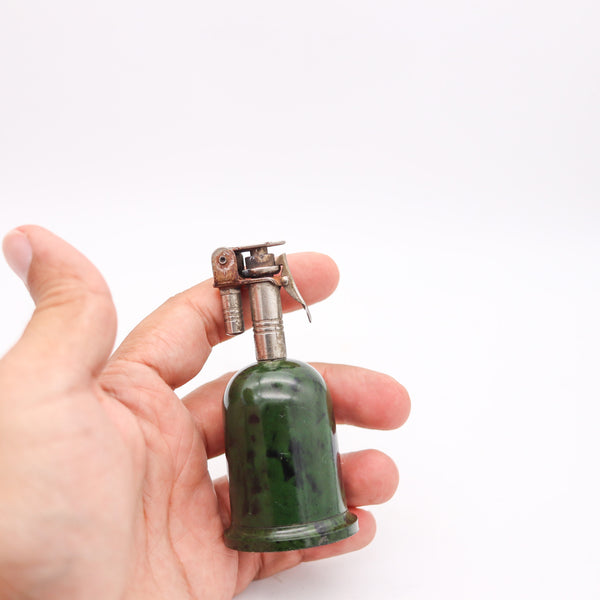 STRIKALITE 1935 Industrial Desk Petrol Lighter In Steel & Green Bakelite Plaskon