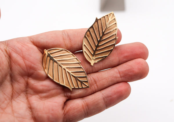 TIFFANY & CO. 1981 Angela Cummings Leaves Clips-On Earrings In 14Kt Yellow Gold