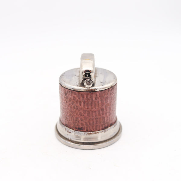 MORTON 1929 Semi Automatic Round Push Desk Petrol Lighter With Faux Leather