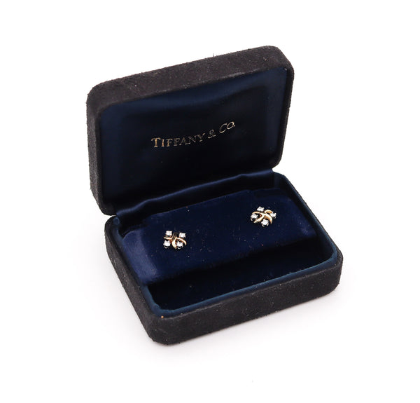 TIFFANY & CO. 1980 Schlumberger Lynn Studs Earrings 18Kt Gold-Platinum & Diamonds