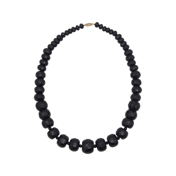 -Modernist 1970 Necklace With Graduated Faceted Beads Of Onyx In 14Kt Yellow Gold