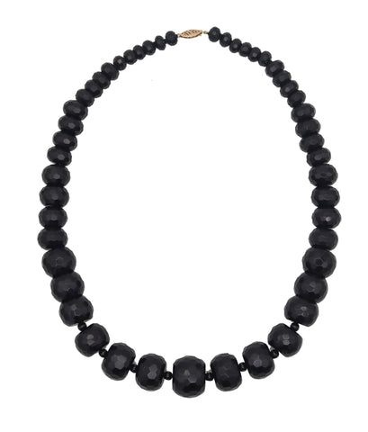 -Modernist 1970 Necklace With Graduated Faceted Beads Of Onyx In 14Kt Yellow Gold