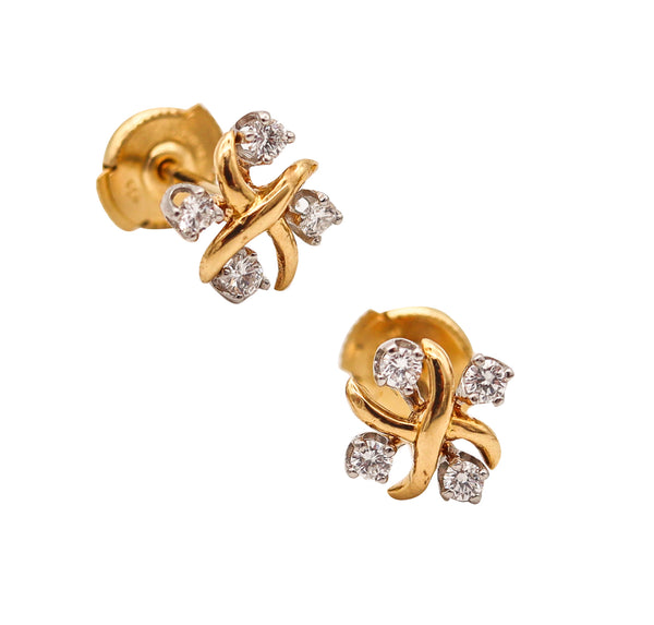 TIFFANY & CO. 1980 Schlumberger Lynn Studs Earrings 18Kt Gold-Platinum & Diamonds