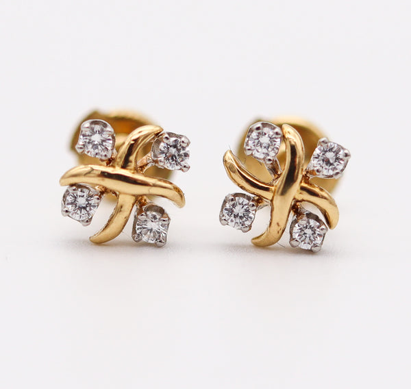 TIFFANY & CO. 1980 Schlumberger Lynn Studs Earrings 18Kt Gold-Platinum & Diamonds