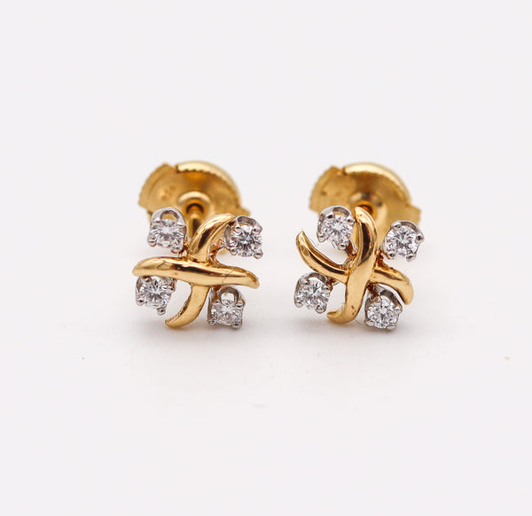 TIFFANY & CO. 1980 Schlumberger Lynn Studs Earrings 18Kt Gold-Platinum & Diamonds