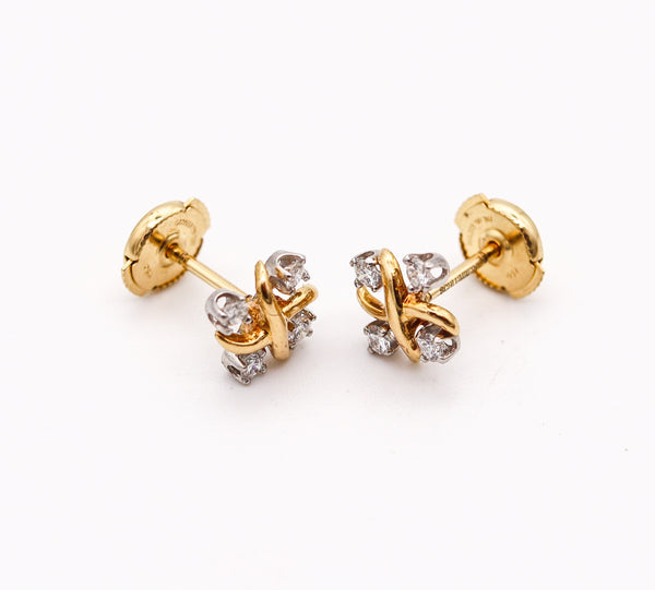 TIFFANY & CO. 1980 Schlumberger Lynn Studs Earrings 18Kt Gold-Platinum & Diamonds