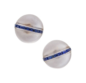 FRENCH 1925 Art Deco Rock Quartz Studs Earrings In 18Kt Gold With Sapphires