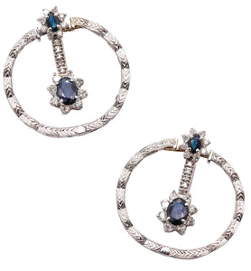 CLASSIC Dangles Drops Earrings In 18Kt Gold With 4.14 Ctw Diamonds & Sapphires