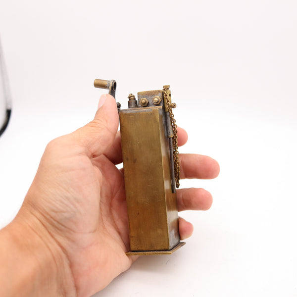 AUSTRIAN 1917 WWI Superb Trench-Art Desk Petrol Rasp Lighter In Solid Bronze