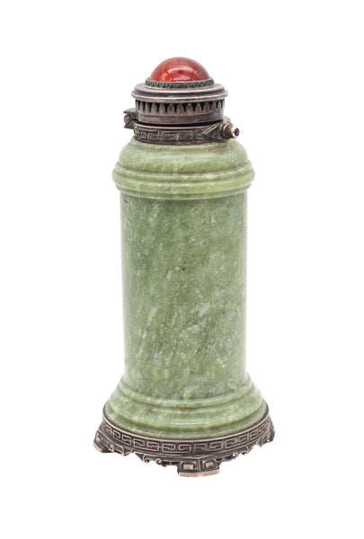 LEBKUECHER & CO. 1915 Edwardian Sterling Desk Lighter With Jade & Carnelian