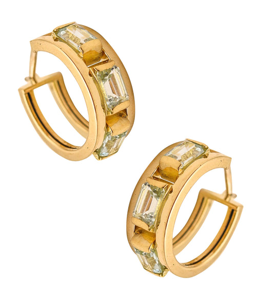 ITALIAN Modern Hoops Earrings In 18Kt Yellow Gold With 3.06 Ctw In Aquamarines