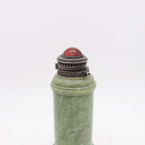 LEBKUECHER & CO. 1915 Edwardian Sterling Desk Lighter With Jade & Carnelian