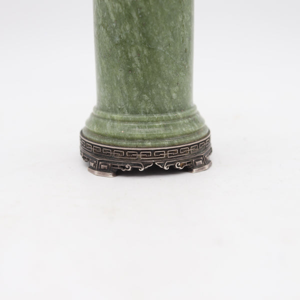 LEBKUECHER & CO. 1915 Edwardian Sterling Desk Lighter With Jade & Carnelian