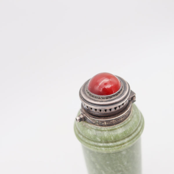 LEBKUECHER & CO. 1915 Edwardian Sterling Desk Lighter With Jade & Carnelian