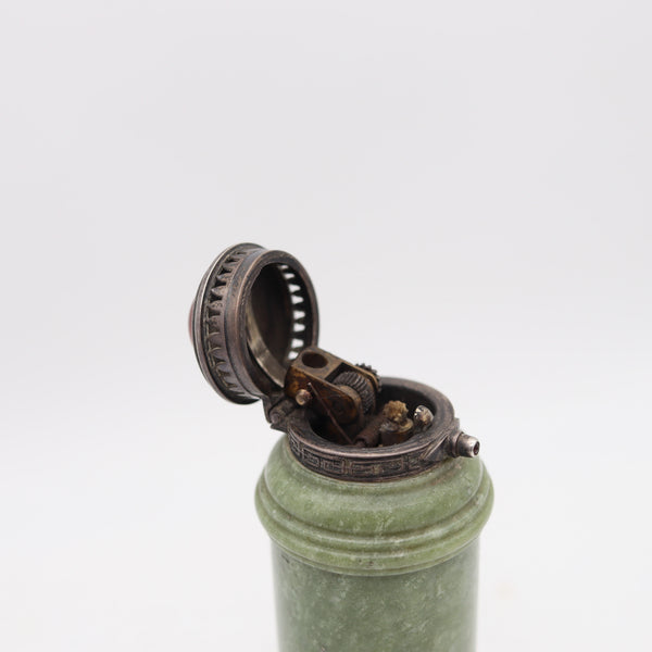 LEBKUECHER & CO. 1915 Edwardian Sterling Desk Lighter With Jade & Carnelian