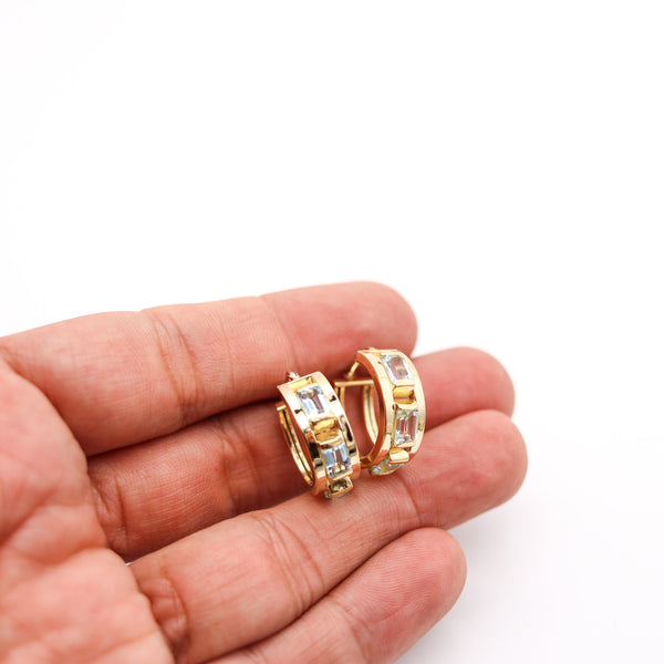 ITALIAN Modern Hoops Earrings In 18Kt Yellow Gold With 3.06 Ctw In Aquamarines