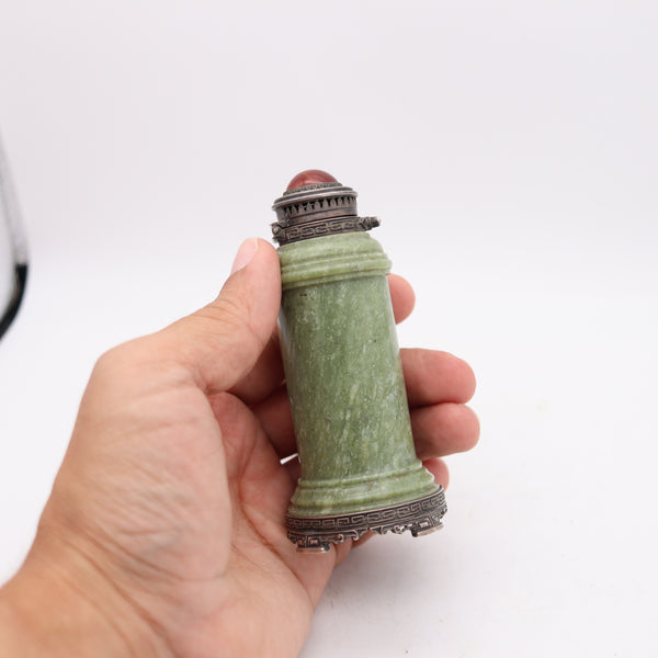 LEBKUECHER & CO. 1915 Edwardian Sterling Desk Lighter With Jade & Carnelian