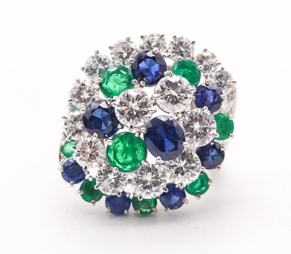 OSCAR HEYMAN Cocktail Ring Platinum With 8.78 Ctw Diamonds Sapphires Emeralds