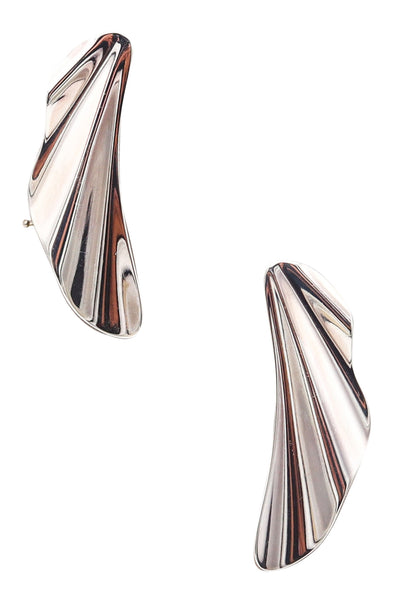 -Tiffany & Co. 1982 Peretti Sculptural Tide Wave Clips On Earrings in .925 Sterling Silver