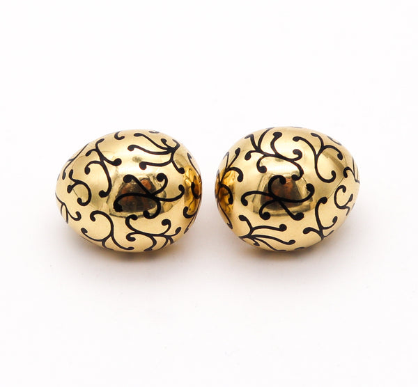 ELIZABETH GAGE England Enameled Bombe Clips-On Bombe Earrings In 18Kt Gold