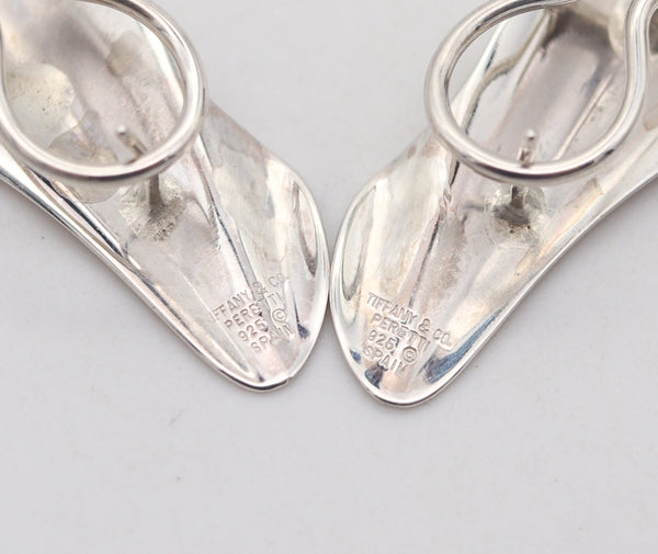 -Tiffany & Co. 1982 Peretti Sculptural Tide Wave Clips On Earrings in .925 Sterling Silver
