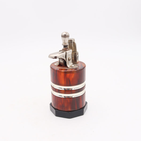 RONDO Germany By Alfred Auth 1951 Table-Desk Petrol Lighter In Steel & Bakelite