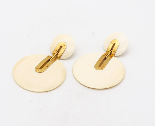 -German Modernist 1970 Geometric Statement Dangle Drop Earrings In 18Kt Yellow Gold