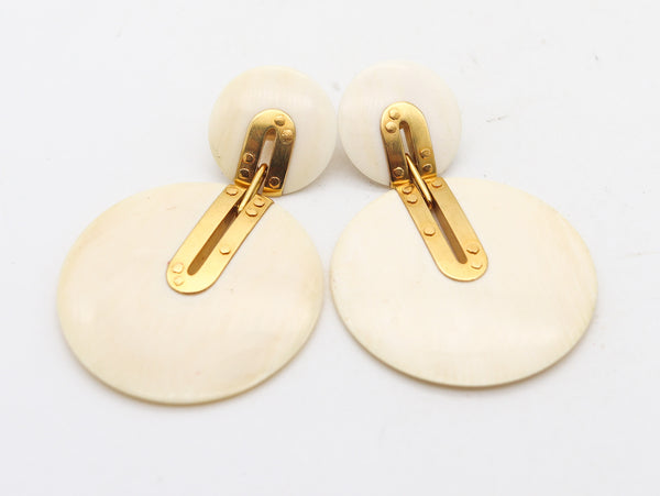 -German Modernist 1970 Geometric Statement Dangle Drop Earrings In 18Kt Yellow Gold