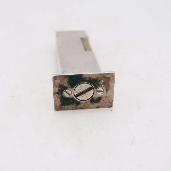 DUNHILL London 1953 Modernist Petrol Rollboy Desk Lighter In Solid Engine Turned Silver