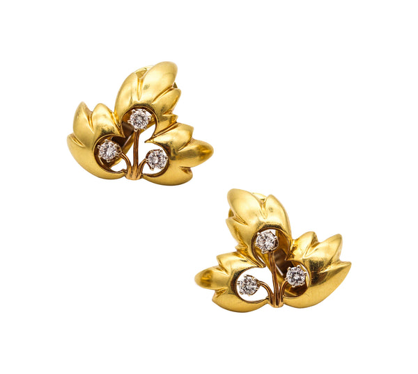 TIFFANY & CO. France 1995 Leaves Earrings In 18Kt Yellow Gold With VS Diamonds