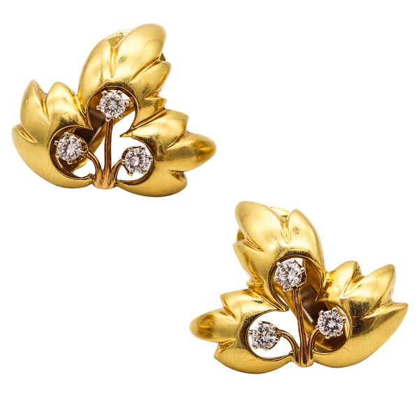 TIFFANY & CO. France 1995 Leaves Earrings In 18Kt Yellow Gold With VS Diamonds